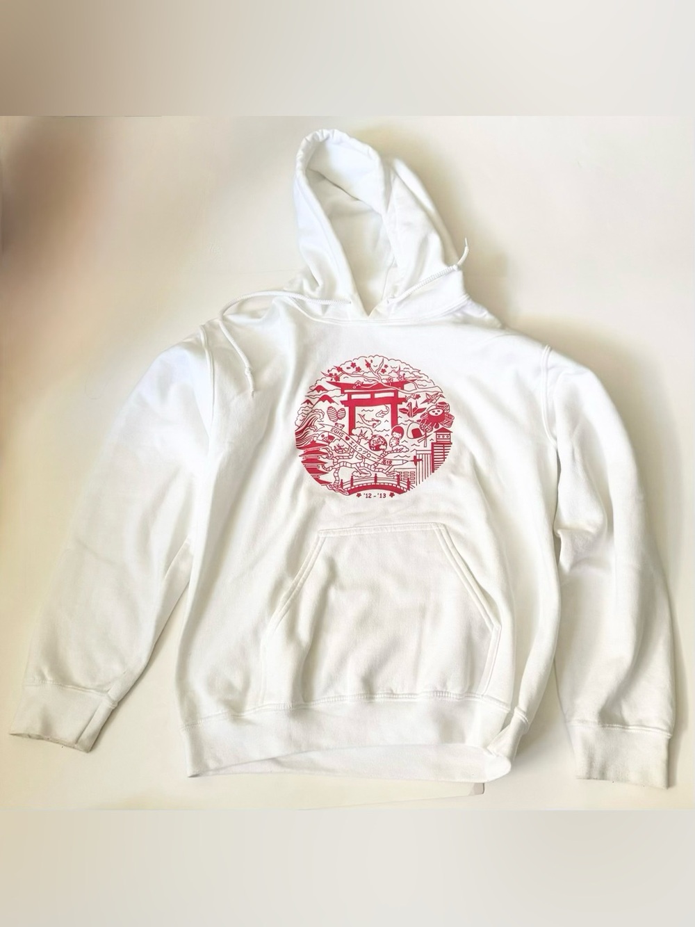 Gildan White Hoodie with Red Circular Japanese Inspired Graphic EGHS ‘12-‘13